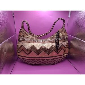 Chi Bag By Falchi Handbag Shoulder Bag Weekender Medium Geometric Gold Brown